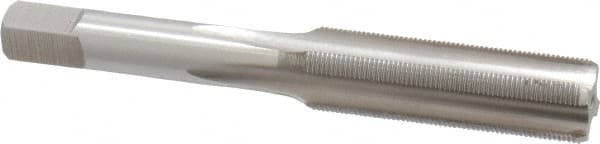 Made in USA - 7/16-40 UNS 4 Flute Bright Finish High Speed Steel Straight Flute Standard Hand Tap - Bottoming, Right Hand Thread, 3-5/32" OAL, 1-7/16" Thread Length, H2 Limit, Oversize - Exact Industrial Supply