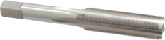 Made in USA - 7/16-40 UNS 4 Flute Bright Finish High Speed Steel Straight Flute Standard Hand Tap - Bottoming, Right Hand Thread, 3-5/32" OAL, 1-7/16" Thread Length, H2 Limit, Oversize - Exact Industrial Supply