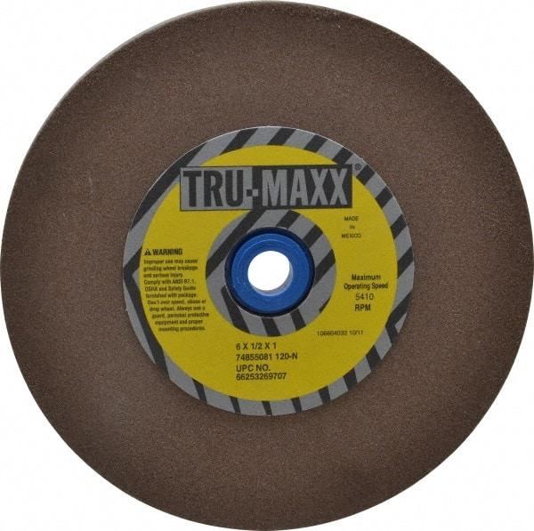 Tru-Maxx - 120 Grit Aluminum Oxide Bench & Pedestal Grinding Wheel - 6" Diam x 1" Hole x 1/2" Thick, 5410 Max RPM, O Hardness, Fine Grade , Vitrified Bond - Benchmark Tooling