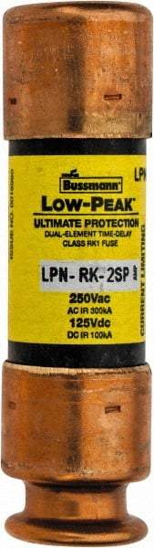 Cooper Bussmann - 125 VDC, 250 VAC, 2 Amp, Time Delay General Purpose Fuse - Fuse Holder Mount, 50.8mm OAL, 100 at DC, 300 at AC (RMS) kA Rating, 9/16" Diam - Benchmark Tooling