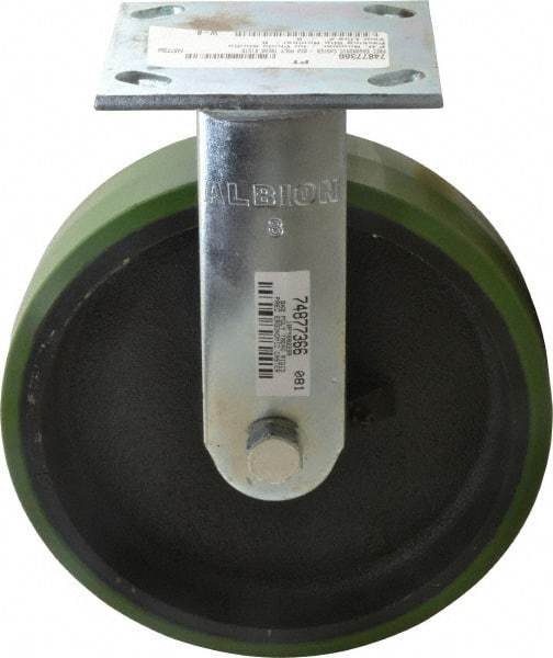 Albion - 8" Diam x 2" Wide x 9-1/2" OAH Top Plate Mount Rigid Caster - Polyurethane, 1,250 Lb Capacity, Precision Sealed Bearing, 4 x 4-1/2" Plate - Benchmark Tooling
