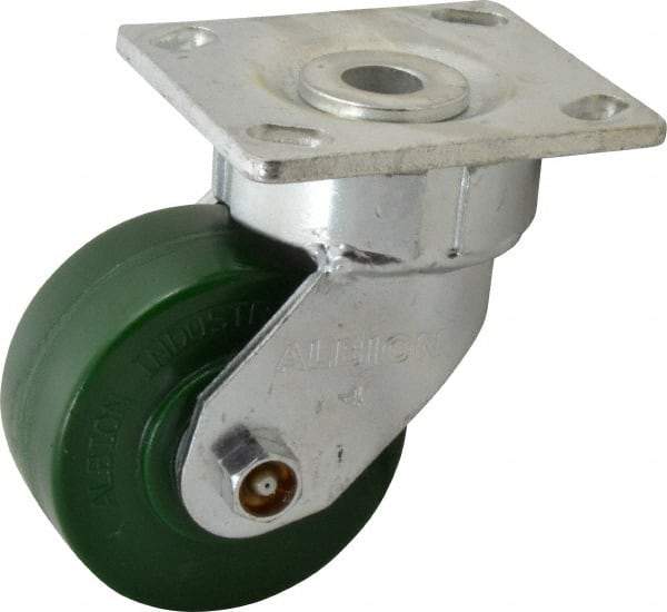 Albion - 4" Diam x 2" Wide x 5-5/8" OAH Top Plate Mount Swivel Caster - Polyurethane, 1,000 Lb Capacity, Roller Bearing, 4 x 4-1/2" Plate - Benchmark Tooling