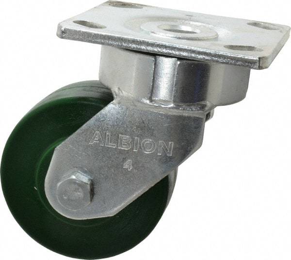 Albion - 4" Diam x 2" Wide x 5-5/8" OAH Top Plate Mount Swivel Caster - Polyurethane, 1,000 Lb Capacity, Precision Sealed Bearing, 4 x 4-1/2" Plate - Benchmark Tooling