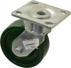 Albion - 5" Diam x 2" Wide x 6-1/2" OAH Top Plate Mount Swivel Caster - Polyurethane, 1,000 Lb Capacity, Precision Sealed Bearing, 4 x 4-1/2" Plate - Benchmark Tooling