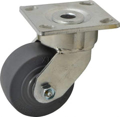 Albion - 4" Diam x 2" Wide x 5-5/8" OAH Top Plate Mount Swivel Caster - Soft Rubber, 350 Lb Capacity, Roller Bearing, 4 x 4-1/2" Plate - Benchmark Tooling