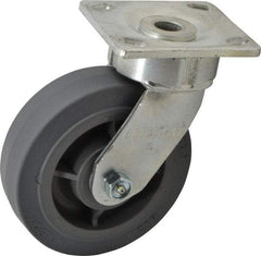 Albion - 6" Diam x 2" Wide x 7-1/2" OAH Top Plate Mount Swivel Caster - Soft Rubber, 600 Lb Capacity, Roller Bearing, 4 x 4-1/2" Plate - Benchmark Tooling