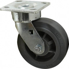 Albion - 6" Diam x 2" Wide x 7-1/2" OAH Top Plate Mount Swivel Caster - Soft Rubber, 600 Lb Capacity, Precision Sealed Bearing, 4 x 4-1/2" Plate - Benchmark Tooling