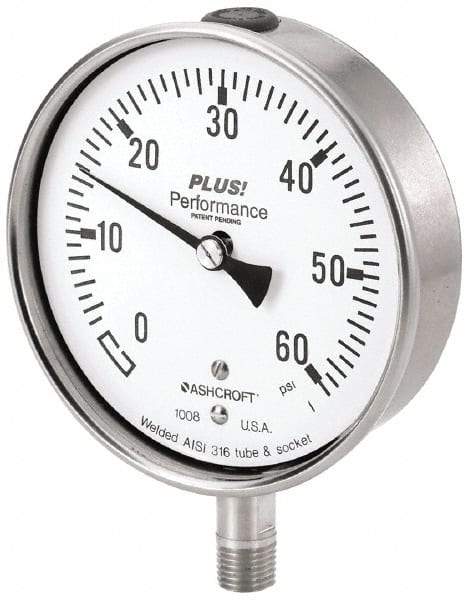 Ashcroft - 2-1/2" Dial, 1/4 Thread, 30-0-30 Scale Range, Pressure Gauge - Lower Connection Mount, Accurate to 3-2-3% of Scale - Benchmark Tooling