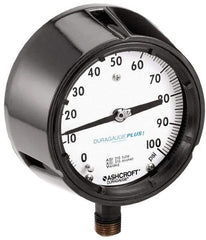 Ashcroft - 4-1/2" Dial, 1/4 Thread, 0-400 Scale Range, Pressure Gauge - Lower Connection, Rear Flange Connection Mount, Accurate to 0.5% of Scale - Benchmark Tooling