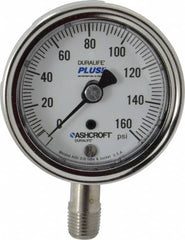 Ashcroft - 2-1/2" Dial, 1/4 Thread, 0-160 Scale Range, Pressure Gauge - Lower Connection Mount, Accurate to 1% of Scale - Benchmark Tooling