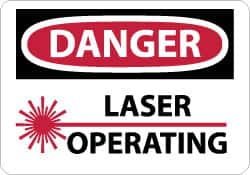 NMC - "Danger - Laser Operating", 10" Long x 14" Wide, Pressure-Sensitive Vinyl Safety Sign - Rectangle, 0.004" Thick, Use for Accident Prevention - Benchmark Tooling