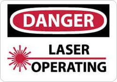 NMC - "Danger - Laser Operating", 10" Long x 14" Wide, Pressure-Sensitive Vinyl Safety Sign - Rectangle, 0.004" Thick, Use for Accident Prevention - Benchmark Tooling