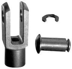 Igus - 1/4-28 Thread, 0.472" Yoke Width, Thermoplastic, Polymer Clevis Joint with Pin & Clip Yoke - 1/4" Hole Diam, 0.472" Hole Center to Neck, 0.472" Yoke Arm Height, 0.394" Neck Diam, 0.354" Neck Length, 1.205" OAL - Benchmark Tooling