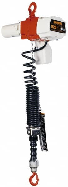 Harrington Hoist - 525 Lb Capacity, 44/10 FPM Lift Speed, Hook Mounted Hoist - 6' Max Lift, 37-3/4" Min Headroom, 1 Chain - Benchmark Tooling