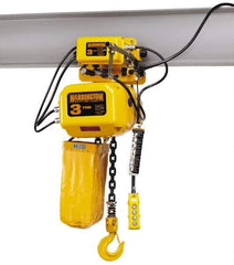 Harrington Hoist - 5 Ton Capacity, 12 FPM Lift Speed, Hoist with Motorized Trolley - 20' Max Lift, 32-3/4" Min Headroom, 2 Chains - Benchmark Tooling