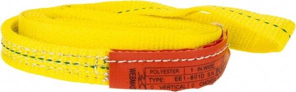 Lift-All - 12' Long x 1" Wide, 1,600 Lb Vertical Capacity, 1 Ply, Polyester Web Sling - 1,250 Lb Choker Capacity, Yellow - Benchmark Tooling