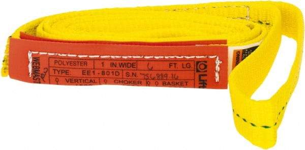 Lift-All - 6' Long x 1" Wide, 1,600 Lb Vertical Capacity, 1 Ply, Polyester Web Sling - 1,250 Lb Choker Capacity, Yellow - Benchmark Tooling