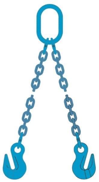 Pewag - 10' Long, 31,000 Lb Basket Capacity, 17,900 Lb Vertical Capacity, 2 Ply, Alloy Steel Web Sling - 17,900 Lb Choker Capacity, DOG Chain Sling, 1/2" Diam Chain, Blue, with 2 Grab Hooks & Master Link - Benchmark Tooling