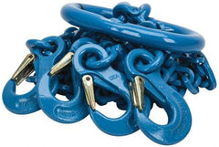 Pewag - 5' Long, 27,500 Lb Basket Capacity, 10,600 Lb Vertical Capacity, 4 Ply, Alloy Steel Web Sling - 10,600 Lb Choker Capacity, QOS Chain Sling, 3/8" Diam Chain, Blue, with 4 Sling Hooks & Master Link - Benchmark Tooling