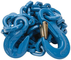 Pewag - 10' Long, 10,600 Lb Basket Capacity, 10,600 Lb Vertical Capacity, 1 Ply, Alloy Steel Web Sling - 10,600 Lb Choker Capacity, SSG Chain Sling, 3/8" Diam Chain, Blue, with Grab Hook & Sling Hook - Benchmark Tooling