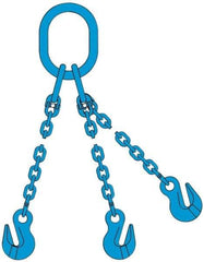 Pewag - 10' Long, 27,500 Lb Basket Capacity, 10,600 Lb Vertical Capacity, 3 Ply, Alloy Steel Web Sling - 10,600 Lb Choker Capacity, TOG Chain Sling, 3/8" Diam Chain, Blue, with 3 Grab Hooks & Master Link - Benchmark Tooling