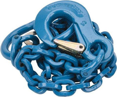 Pewag - 5' Long, 5,200 Lb Basket Capacity, 5,200 Lb Vertical Capacity, 1 Ply, Alloy Steel Web Sling - 4,500 Lb Choker Capacity, SOS Chain Sling, 9/32" Diam Chain, Blue, with Sling Hook & Master Link - Benchmark Tooling