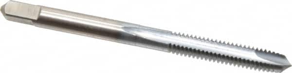 Made in USA - M5x0.90 Metric Special, 2 Flute, Chrome Finish, High Speed Steel Spiral Point Tap - Plug Chamfer, Right Hand Thread, 2-3/8" OAL, 7/8" Thread Length, 0.194" Shank Diam - Exact Industrial Supply