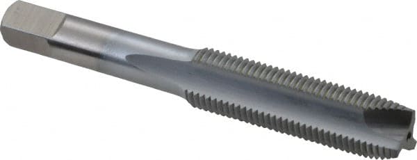 Made in USA - M12x1.25 Metric Fine, 3 Flute, Chrome Finish, High Speed Steel Spiral Point Tap - Plug Chamfer, Right Hand Thread, 3-3/8" OAL, 1-21/32" Thread Length, 0.367" Shank Diam - Exact Industrial Supply