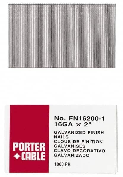 Porter-Cable - 16 Gauge 2" Long Finishing Nails for Power Nailers - Grade 2 Steel, Galvanized Finish, Smooth Shank, Straight Stick Collation, Chisel Point - Benchmark Tooling