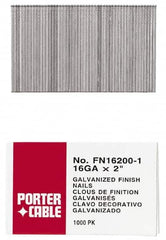 Porter-Cable - 16 Gauge 1" Long Finishing Nails for Power Nailers - Grade 2 Steel, Galvanized Finish, Smooth Shank, Straight Stick Collation, Chisel Point - Benchmark Tooling