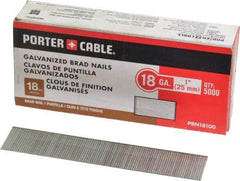 Porter-Cable - 18 Gauge 1" Long Brad Nails for Power Nailers - Grade 2 Steel, Galvanized Finish, Smooth Shank, Straight Stick Collation, Brad Head, Chisel Point - Benchmark Tooling