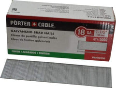 Porter-Cable - 18 Gauge 1-1/2" Long Brad Nails for Power Nailers - Grade 2 Steel, Galvanized Finish, Smooth Shank, Straight Stick Collation, Brad Head, Chisel Point - Benchmark Tooling