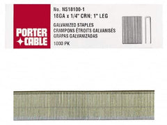 Porter-Cable - 1-1/4" Long x 1/4" Wide, 18 Gauge Narrow Crown Construction Staple - Grade 2 Steel, Galvanized Finish - Benchmark Tooling