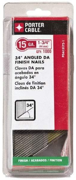 Porter-Cable - 18 Gauge 1-3/4" Long Finishing Nails for Power Nailers - Grade 2 Steel, Bright Finish, Angled Stick Collation, Chisel Point - Benchmark Tooling