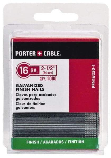 Porter-Cable - 16 Gauge 1-1/4" Long Finishing Nails for Power Nailers - Grade 2 Steel, Galvanized Finish, Straight Stick Collation, Chisel Point - Benchmark Tooling