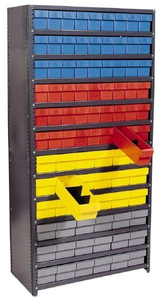 Quantum Storage - 108 Bin Closed Shelving System - 36 Inch Overall Width x 18 Inch Overall Depth x 75 Inch Overall Height, Blue High Impact Polystyrene Bins - Benchmark Tooling