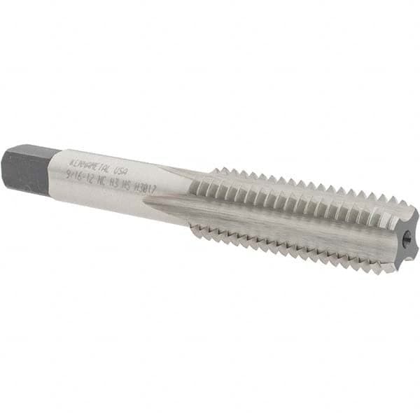 Kennametal - 9/16-12 UNC 4 Flute Bright Finish High Speed Steel Straight Flute Standard Hand Tap - Bottoming, Right Hand Thread, 3.59" OAL, 1.656" Thread Length, H3 Limit, Oversize - Exact Industrial Supply