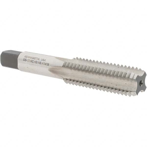 Kennametal - 5/8-11 UNC 3B 4 Flute Bright Finish High Speed Steel Straight Flute Standard Hand Tap - Bottoming, Right Hand Thread, 3.81" OAL, 1.813" Thread Length, H3 Limit, Oversize - Exact Industrial Supply