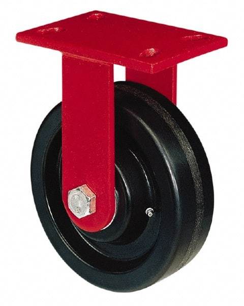 Hamilton - 6" Diam x 2" Wide x 7-3/4" OAH Top Plate Mount Rigid Caster - Forged Steel, 2,000 Lb Capacity, Roller Bearing, 4-1/2 x 6-1/2" Plate - Benchmark Tooling