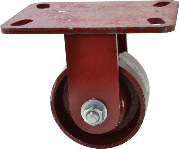 Hamilton - 4" Diam x 2" Wide x 5-5/8" OAH Top Plate Mount Rigid Caster - Cast Iron, 1,000 Lb Capacity, Roller Bearing, 4-1/2 x 6-1/2" Plate - Benchmark Tooling