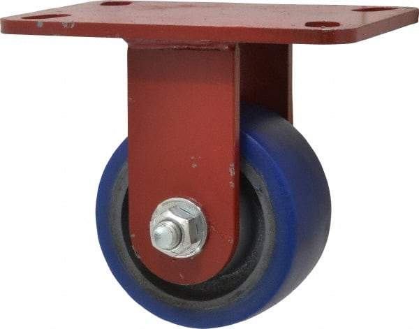 Hamilton - 4" Diam x 2" Wide x 5-5/8" OAH Top Plate Mount Rigid Caster - Polyurethane, 600 Lb Capacity, Precision Sealed Bearing, 4-1/2 x 6-1/2" Plate - Benchmark Tooling