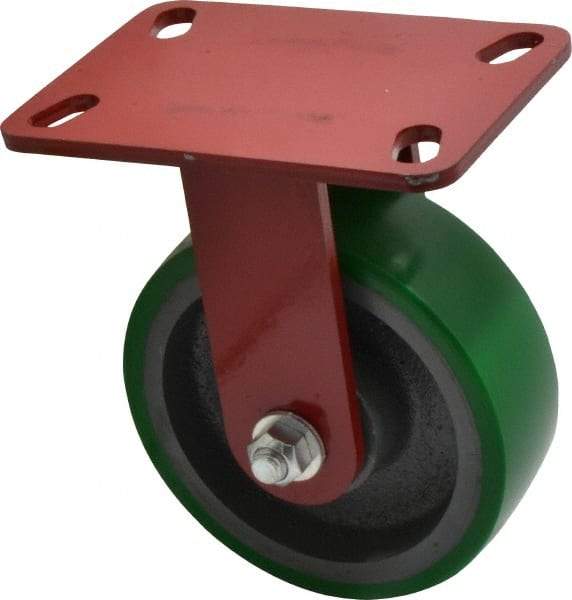 Hamilton - 6" Diam x 2" Wide x 7-3/4" OAH Top Plate Mount Rigid Caster - Polyurethane, 1,200 Lb Capacity, Precision Sealed Bearing, 4-1/2 x 6-1/2" Plate - Benchmark Tooling