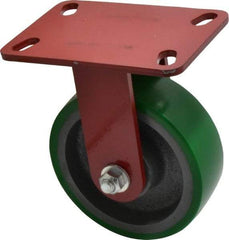 Hamilton - 6" Diam x 2" Wide x 7-3/4" OAH Top Plate Mount Rigid Caster - Polyurethane, 1,200 Lb Capacity, Precision Sealed Bearing, 4-1/2 x 6-1/2" Plate - Benchmark Tooling