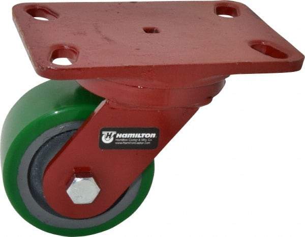 Hamilton - 4" Diam x 2" Wide x 5-5/8" OAH Top Plate Mount Swivel Caster - Polyurethane, 750 Lb Capacity, Precision Sealed Bearing, 4-1/2 x 6-1/2" Plate - Benchmark Tooling