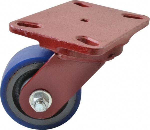 Hamilton - 4" Diam x 2" Wide x 5-5/8" OAH Top Plate Mount Swivel Caster - Polyurethane, 600 Lb Capacity, Precision Sealed Bearing, 4-1/2 x 6-1/2" Plate - Benchmark Tooling