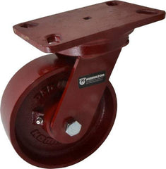Hamilton - 6" Diam x 2" Wide x 7-3/4" OAH Top Plate Mount Swivel Caster - Cast Iron, 1,400 Lb Capacity, Roller Bearing, 4-1/2 x 6-1/2" Plate - Benchmark Tooling