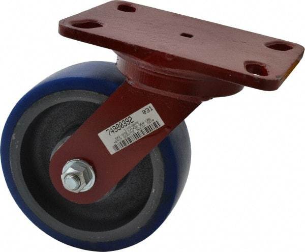 Hamilton - 6" Diam x 2" Wide x 7-3/4" OAH Top Plate Mount Swivel Caster - Polyurethane, 960 Lb Capacity, Precision Sealed Bearing, 4-1/2 x 6-1/2" Plate - Benchmark Tooling