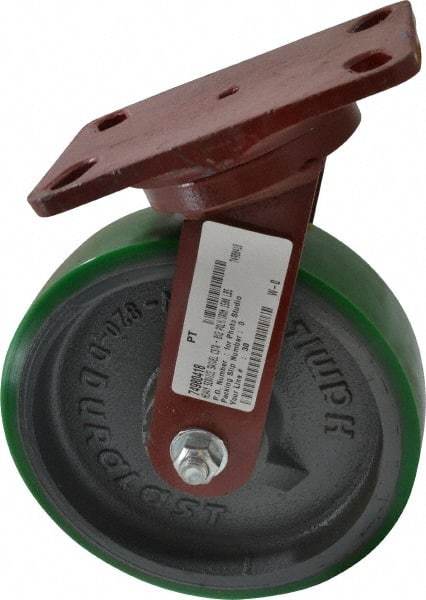 Hamilton - 8" Diam x 2" Wide x 9-3/4" OAH Top Plate Mount Swivel Caster - Polyurethane, 1,500 Lb Capacity, Precision Sealed Bearing, 4-1/2 x 6-1/2" Plate - Benchmark Tooling