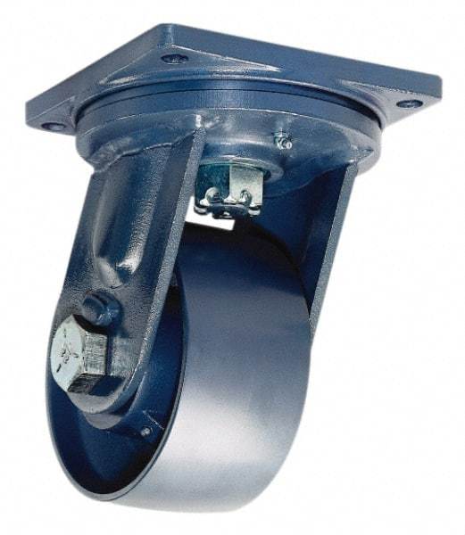 Hamilton - 8" Diam x 3" Wide x 11" OAH Top Plate Mount Swivel Caster - Forged Steel, 6,000 Lb Capacity, Tapered Bearing, 8-1/2 x 8-1/2" Plate - Benchmark Tooling