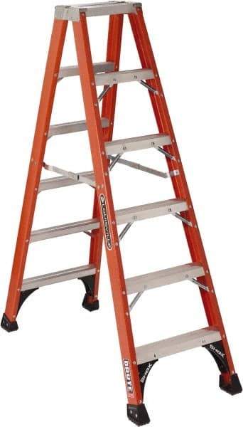 Louisville - 5 Steps, 6' High, Type IAA Rating, Fiberglass Step Ladder - 375 Lb Capacity, 22-9/16" Base Width - Benchmark Tooling